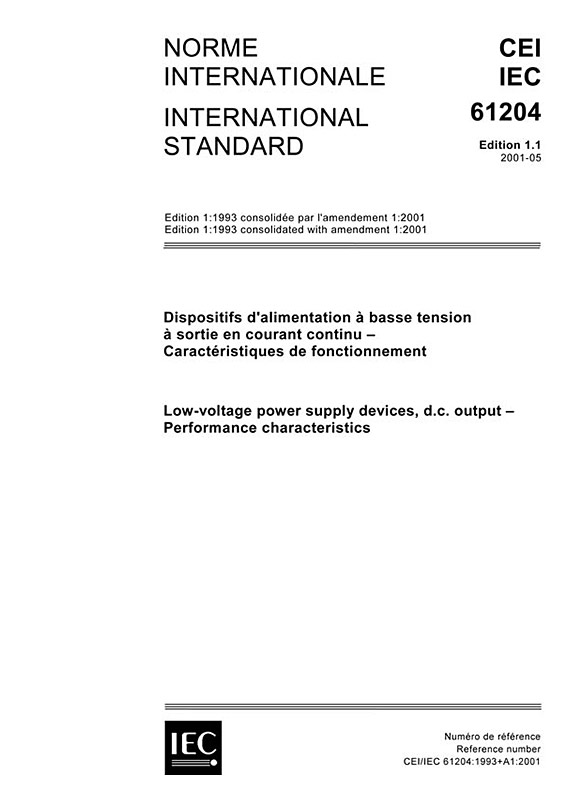 Cover IEC 61204:1993+AMD1:2001 CSV (Consolidated Version)
